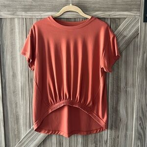 Small, dark coral, front cropped shirt by Stylus